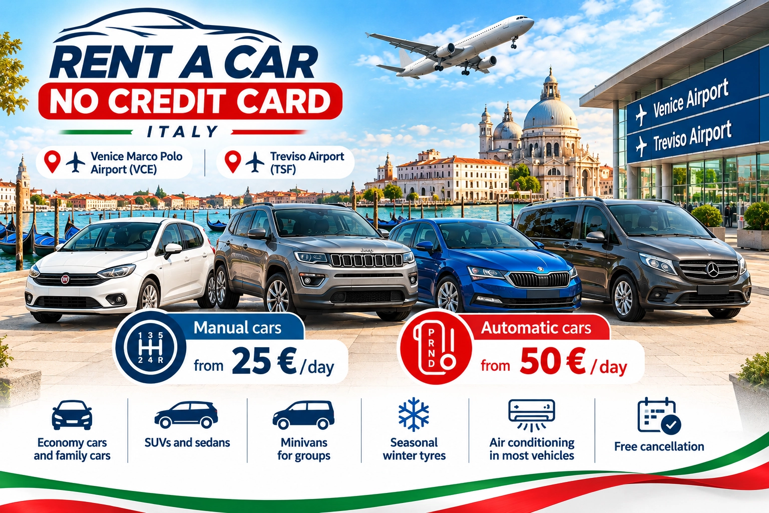 Ile kosztuje wynajem samochodu w Wenecji i Treviso? Już od 25 € dziennie!