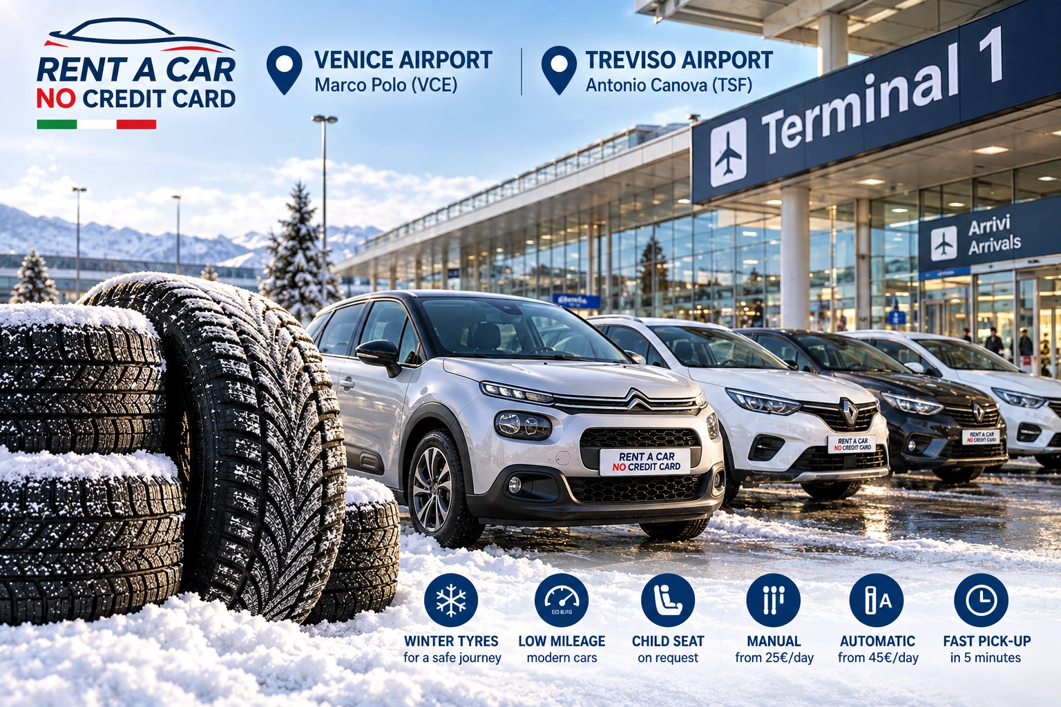 Winter Car Rental 2027 – Explore Venice & Treviso with Winter Tyres