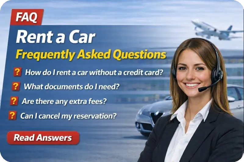 Frequently asked questions about car rental in Venice and Treviso. How to rent a car without a credit card, required documents, fees and cancellation policy.